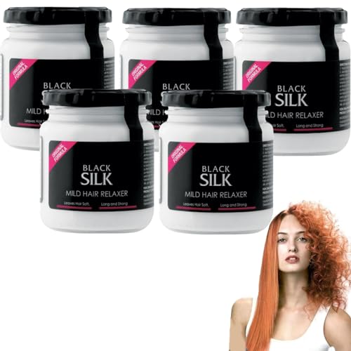 Black Silk Mild Hair Relaxer,Black Silk Mild Hair Relaxer for Curly Hair,Black Silk Mild Hair Relaxer Conditioning Hair Straightening Treatment for Curly or Straight Thin Fine Hair (5PCS)