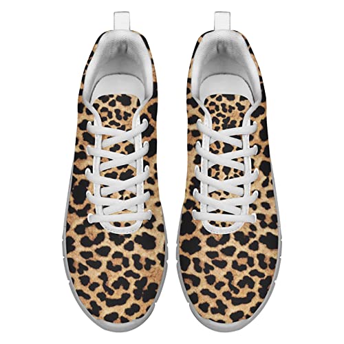 Dolyues Jahrgang Braun Leopard Drucken Damen Laufschuhe Lässige Atmungsaktive Leichte Schnüren Trainerin Schuhe EU40