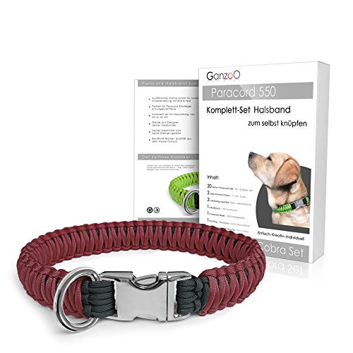 Ganzoo Paracord 550 Hunde-Halsband Set selbst knüpfen, Bastelset, DIY Geschenk (Weinrot)