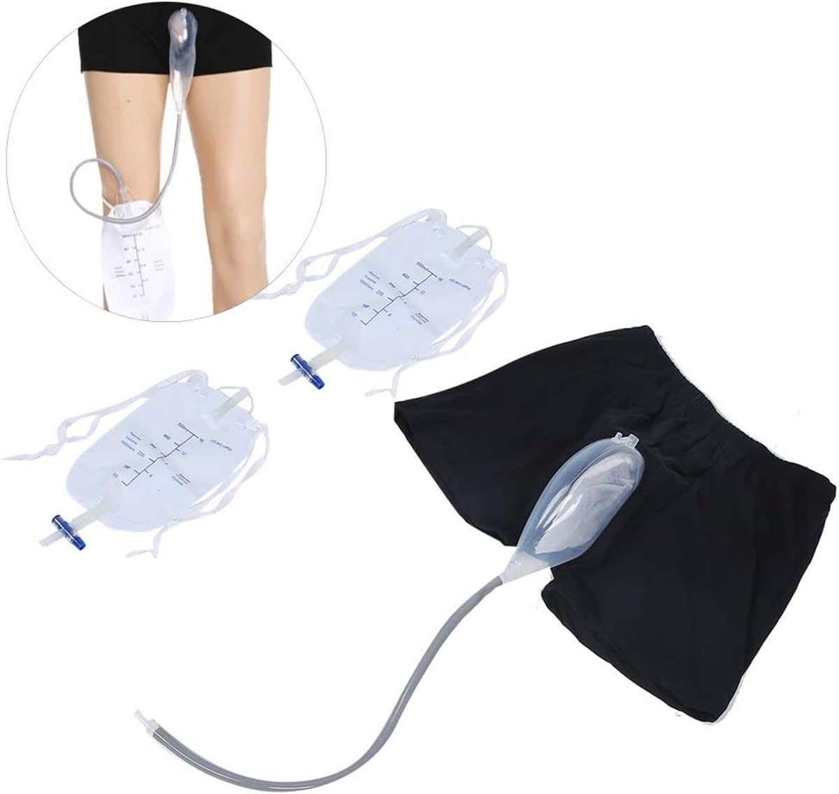 Urinbeutel, Tragbare Inkontinenzhose Für Männer Auslaufsicherer Beinpinkelhalter Aus Silikon Auslaufsicherer Bein-Pee-Katheter Wiederverwendbare Urin Bag Underwear (Size : Large (86-100cm))
