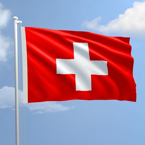 Flagge der Schweiz, 100 x 150 cm, aus nautischem Polyester, 115 g/m², mit doppeltem Rand, Seil und Mantel. Behandlung Flamme, Reparaturant B1, geeignet sowohl für den Innen- und Außenbereich