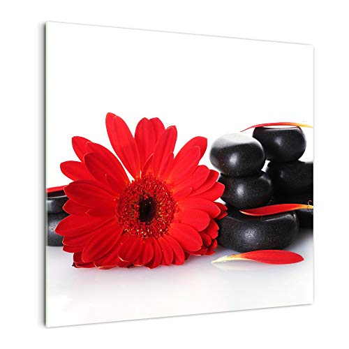 DekoGlas Küchenrückwand 'Rote Blüte und Stein' in div. Größen, Glas-Rückwand, Wandpaneele, Spritzschutz & Fliesenspiegel