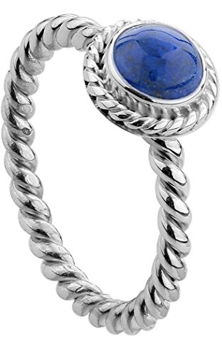 Nenalina Damen Ring Silberring besetzt mit 6 mm blauem Lapis Lazuli Edelstein, handgearbeitet aus 925 Sterling Silber, Gr. 56-212999-003-56