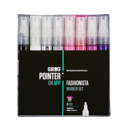 GROG Pointer 04 APP Fashionista Marker Set, 4 mm Rundspitze, Packung mit 8 Stück