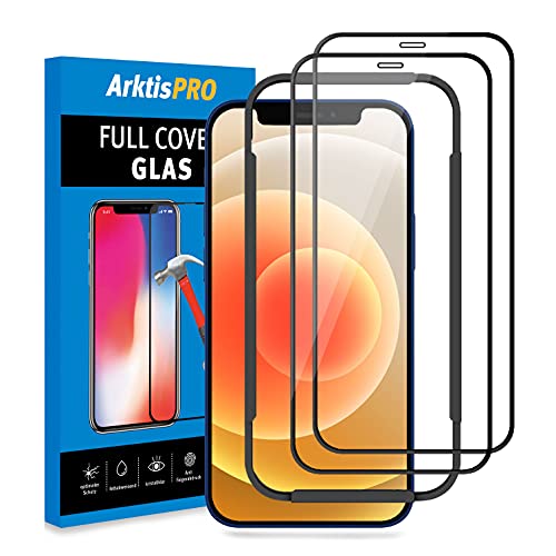 Arktis Displayschutzglas kompatibel mit iPhone 12 Pro 2er Set, Schutzglas [Full Cover] Vorderseitenschutz, Anti-Fingerprint hüllenfreundlich