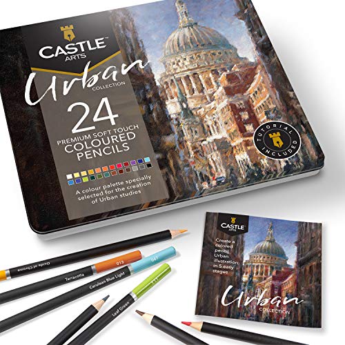 Castle Art Supplies 24 Urban Buntstifte-Set für erwachsene Künstler | Ideal zum Skizzieren, Ausmalen, Zeichnen, hochwertige glatte Kerne | Überlegene Misch- und Schichtleistung erzielen Ergebnisse