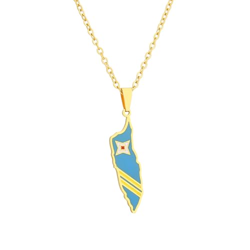 VELUNE Halskette Anhänger Aruba-Karte und Flaggen-Halskette für Damen, vielseitige Schlüsselbeinkette, geometrische Accessoires im Ethno-Stil Geschenk