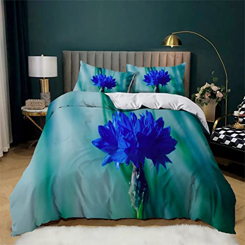 MAQUE Bettwäsche 135x200 - Blaue Kornblume Bettwäsche-Sets mit Reißverschluss - Flauschige Mikrofaser Bettbezug 135x200 und 2 Kissenbezug 80x80 für Jungen
