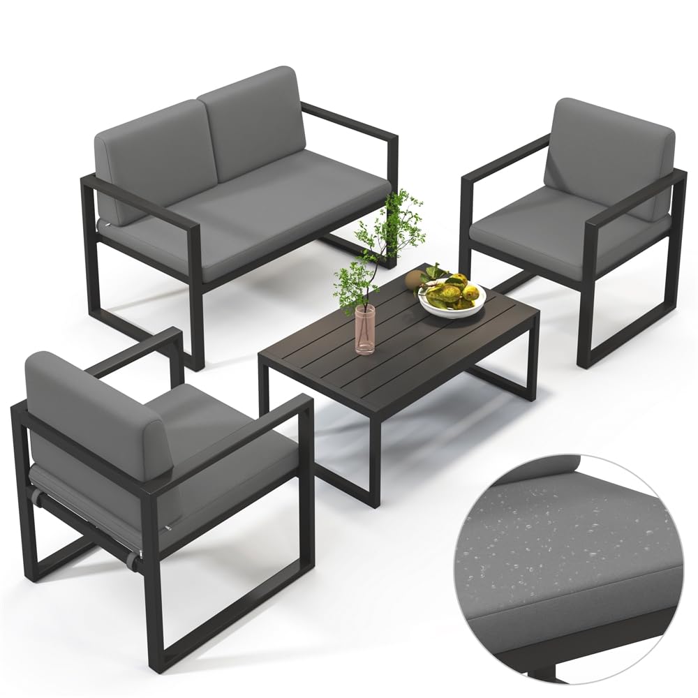 Mucola Gartenmöbel Set Aluminium Sitzgruppe variabel aufstellbare Elemente Sitzgarnitur Essgruppe | wetterfest und rostfrei | extra Dicke Wasserabweisende Kissen