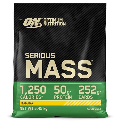 Optimum Nutrition Serious Mass hochkalorisches Proteinpulver für Masseaufbau mit 25 Vitaminen und Mineralien, Kreatinmonohydrat und Glutamin, Bananengeschmack, 16 Portionen, 5,45 kg