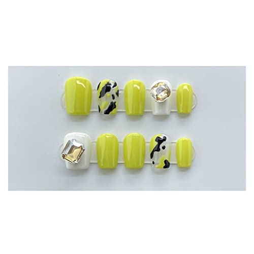 Handgefertigte kurze künstliche Nägel zum Aufdrücken mit Design, koreanische gefälschte Fingernägel mit Kleber, Acryl-Nagelspitzen, Nagelkunst für Mädchen, Korea, DIY, cremefarben, luxuriöse Sommerr
