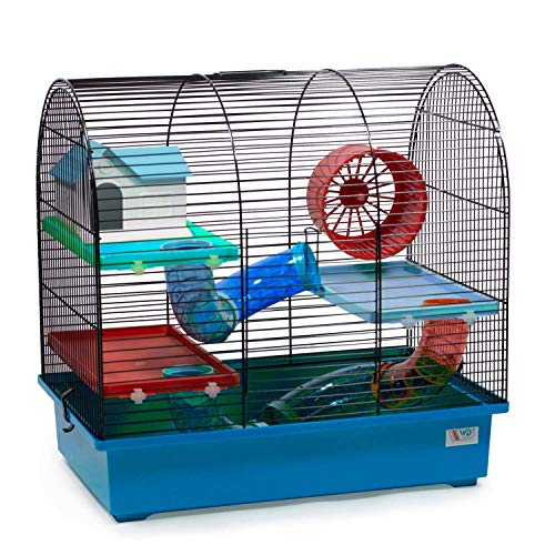 decorwelt Hamsterkäfige Blau Außenmaße 49x32,5x48,5 Nagerkäfig Hamster Plastik Kleintier Käfig mit Zubehör