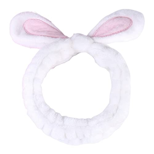 Haarnadel-Spa-Stirnband for Damen, Handtuch-Stoff-Stirnband, Elastizität, flauschiges Make-up-Stirnband, Damen-Koralle-Fleece, Hasenohren, Haar-Accessoires, Grau (Color : White)