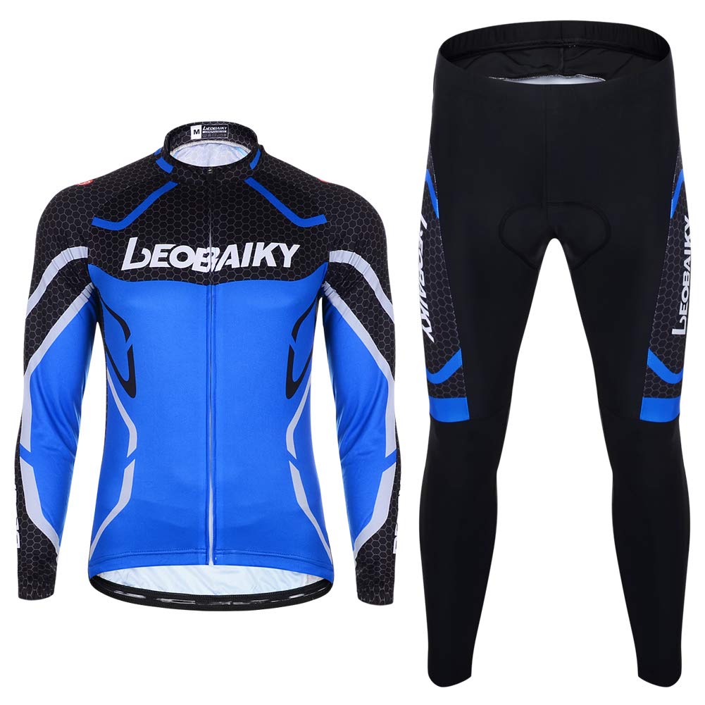 Herren Fahrradbekleidung Set Langarm Fleece Radjacke + Fahrradhose 3D Gepolsterte S - 2XL (Blau, M)