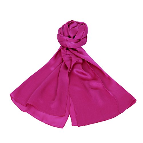 PB-SOAR 100% Seide Seidenschal Schal Halstuch Stola, einfarbiger Schal aus reiner Seide, schlicht und leicht, 8 Farben auswählbar (Fuchsie)