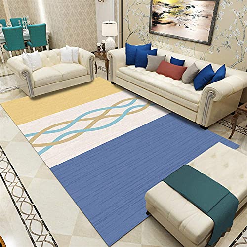Moderner extra großer Teppich, Schlafzimmer, Wohnzimmer, Heimdekoration, Bodenmatte, einfarbig, gelb-blau, 120 x 160 cm