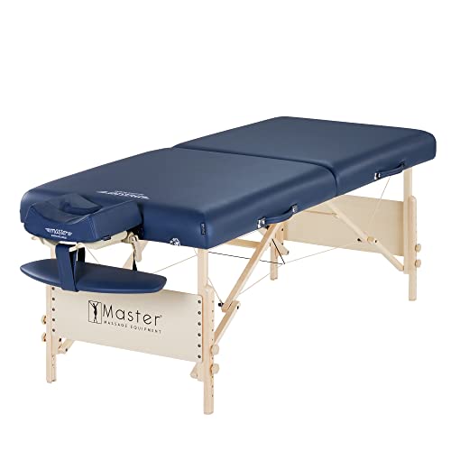 Master Massage Coronado Tragbares Pro-Paket, höhenverstellbar, Arbeitskapazität von 340 kg. und 7,6 cm Schaumstoffpolsterung, Massageliege, Tattoo-Bett, Wimperntisch, Königsblau, 76 cm