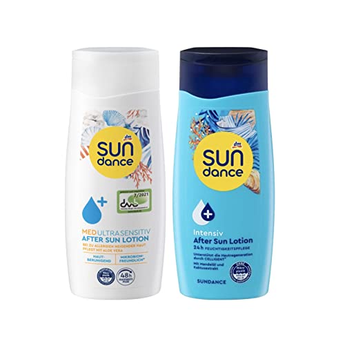 SUNDANCE 2er-Set After Sun Hautpflege: Lotion MED ULTRA SENSITIV mikrobiomfreundlich bei zu Allergien neigender Haut (200 ml) + INTENSIV Feuchtigkeitspflege mit Panthenol (200 ml), 400 ml