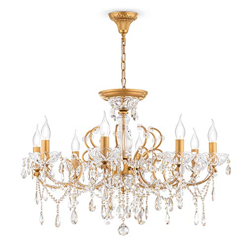 MAYTONI DECORATIVE LIGHTING Französischer Kronleuchter Kerzen im Antik-Stil, zahlreicher Kristall-Dekor, goldenes Metall, höhenverstellbar, 8-flammig exkl. E14 60W, 220V-240V