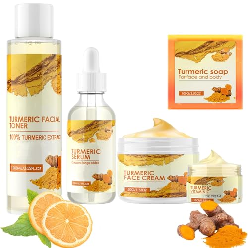 Glow Combo, Kurkuma Glow Combo-Hautpflegeset, Kurkuma-Gesichtswaschmittel, Peeling Und Körperbutter, Feuchtigkeitsspendende Gesichtsfeuchtigkeitscreme Für Alle Hauttypen (5Pcs)