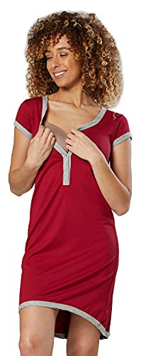 HAPPY MAMA. Damen Umstands-Nachthemd mit Stillfunktion. Stillshirt Kurzarm. 981p (Purpur & Graue Melange, 38-40, L)