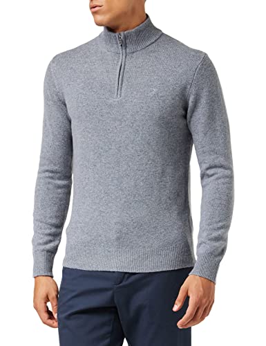 Hackett London Men's Lambswool HZIP Cardigan Sweater, Grey Marl, XL