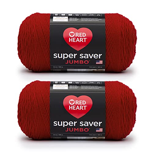 Red Heart Super Saver Jumbo-Garn, kirschrot, 2 Packungen mit 396 g, Acryl, 4 Medium (Kammgarn), 740 Meter, Stricken/Häkeln