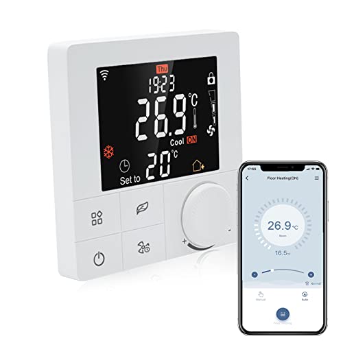 Qiumi Smart-WLAN-Thermostat, Klimaanlage mit 2-Röhren-LCD-Bildschirm, mit farbigem LCD-Bildschirm, funktioniert mit Alexa Google Home, 95 ~ 240 V AC