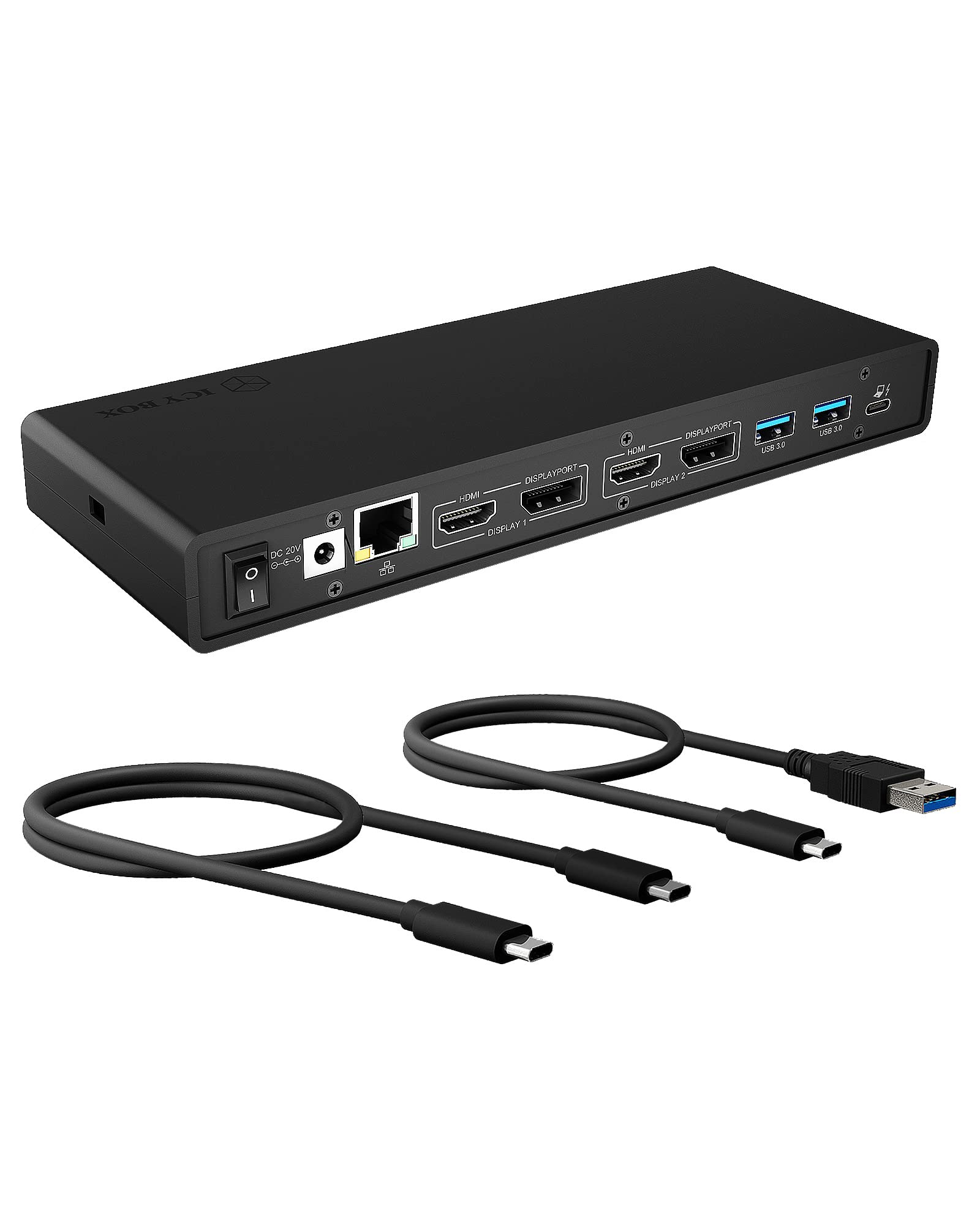 ICY BOX USB-C Docking Station (14-in-1) für 2 Monitore (2x HDMI & 2x DP), 5K 30Hz | 4K 60Hz, 6-fach USB 3.0 HUB, 65W Power Delivery, Gigabit Ethernet, Audio, IB-DK2245AC