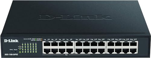 D-Link DGS-1100-24PV2 24-Port Gigabit PoE Smart Switch (24 x 10/100/1000 Mbit/s, Davon 12 PoE-Ports, lüfterlos) schwarz