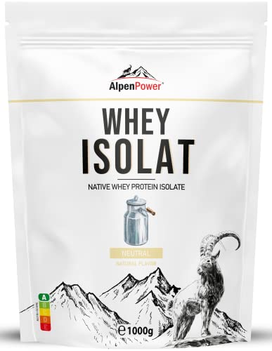 AlpenPower Native Whey Protein ISOLAT Neutral 1 kg - 100% natürliche Zutaten, ohne Süßstoffe - Hochwertiges CFM Eiweißpulver aus bester Alpenmilch