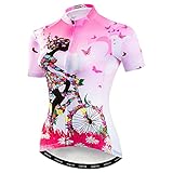 Weimostar Mountainbike-Jersey-Shirts der Radfahren Jersey-Frauen Kurze Hülse Straße Fahrrad-Kleidung Pro-Team MTB übersteigt Sommer-Kleidung Fahrrad Rosa Größe L