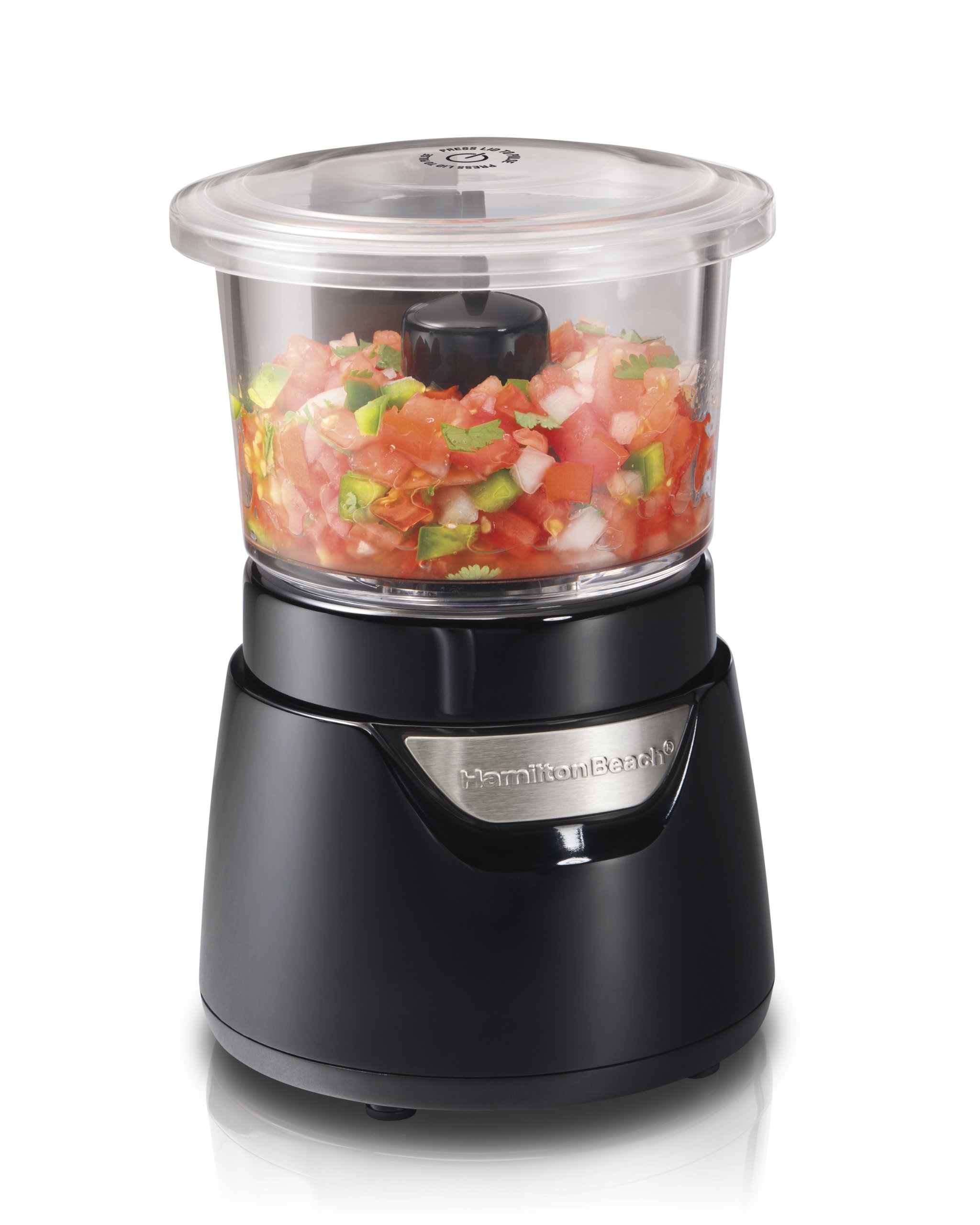 Hamilton Beach Mini Zerkleinerer, Food Processor mit Ein-Hand-Bedientaste, Küchenmaschine elektrisch 700ml, Glasbehälter inkl. Deckel, Multizerkleinerer in Schwarz (72860-CE)