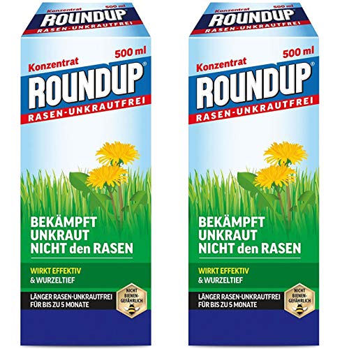 Gardopia Sparpaket: Roundup Rasen-Unkrautfrei Konzentrat Unkrautvernichter, 2 x 500 ml + Zeckenzange mit Lupe