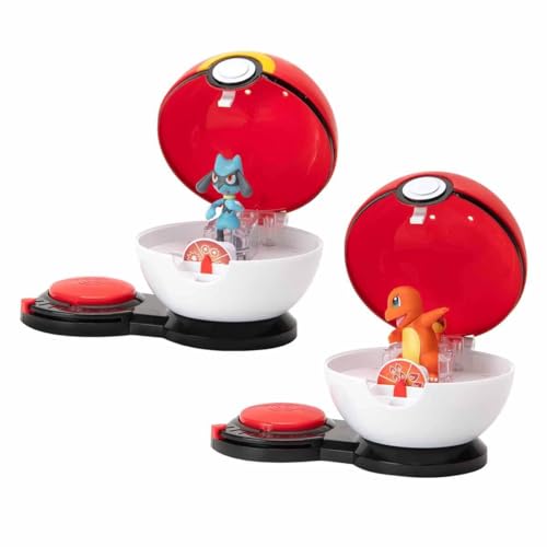 Pokemon Surprise Attack Game - Charmander #1 und Riolu - 2 Surprise Attack Balls - 6 Attack Disks - Spielzeug für Kinder - Großartig für alle Fans