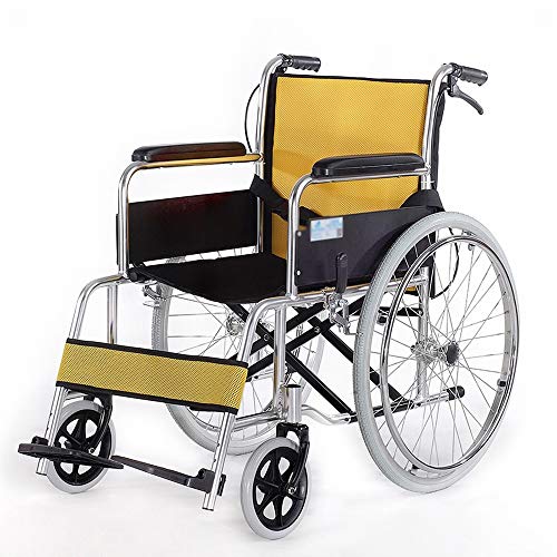 GZZ Alter Leichter Aluminiumfaltenrollstuhl, Älterer Behinderter Behinderter Roller,Gelb,Einheitsgröße