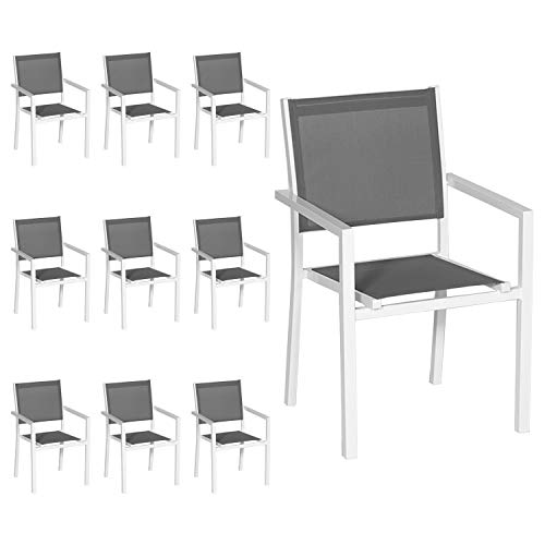 Happy Garden 10er-Set Stühle aus weißem Aluminium - graues Textilene