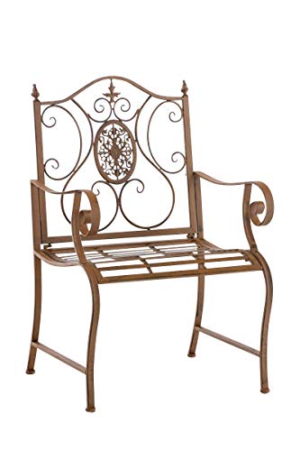 CLP Lackierter Eisen-Gartenstuhl Punjab mit Armlehne I Outdoor-Stuhl im Landhausstil I erhältlich, Farbe:antik braun