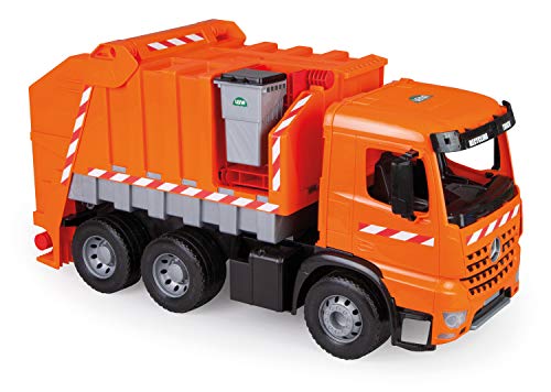 Lena 02168 - Starke Riesen Müllwagen Mercedes Benz Arocs, orange / silber, ca. 74 cm, Müllfahrzeug mit 3 Achsen, großes Spielfahrzeug für Kinder ab 3 Jahre, robustes Müllauto mit Funktion und Zubehör