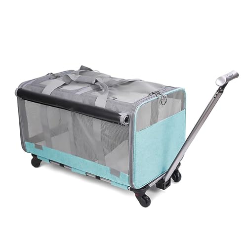 Pucaru Katzentransportbox mit Rädern, Transportbox Hund, für 2 Haustiere, für Kleine Hunde und Katzen, Zusammenklappbar (Color : Lake Blue)