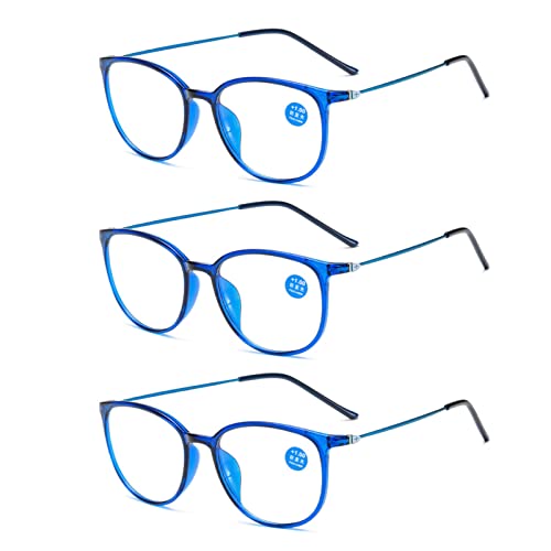 3 STÜCKE Mode Runde Brillen Computer Lesebrille Frauen Anti Ermüdung Männer Blaulicht Blockierende Brille Für Optischen Anblick,Blau,+2.5