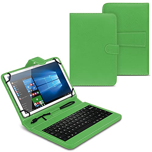 UC-Express Tasche kompatibel mit Telekom T Tablet Hülle Keyboard Case Tastatur QWERTZ Standfunktion USB Cover Case, Farben:Grün