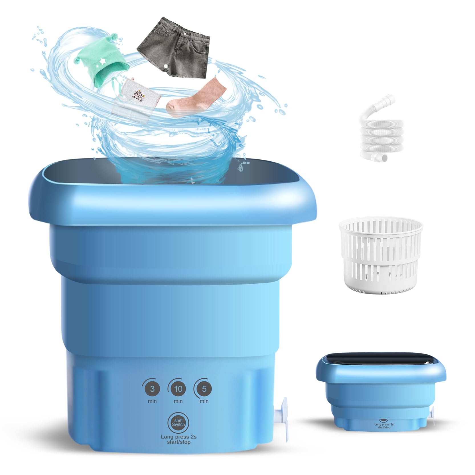 YOODI Camping Waschmaschine, 4.5L Mini Reisewaschmaschine Elutions-Zweizweck Antibakteriell mit Blauem Licht Waschmaschine Faltbar, Tragbare Waschmaschine für Unterwäsche, Socken, Babykleidung (Blau)
