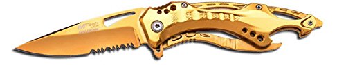 Master Cutlery MT-A705GD 4.5 Gold Titanium Coated Folder with Bottle and Glass Breaker by Master Cutlery