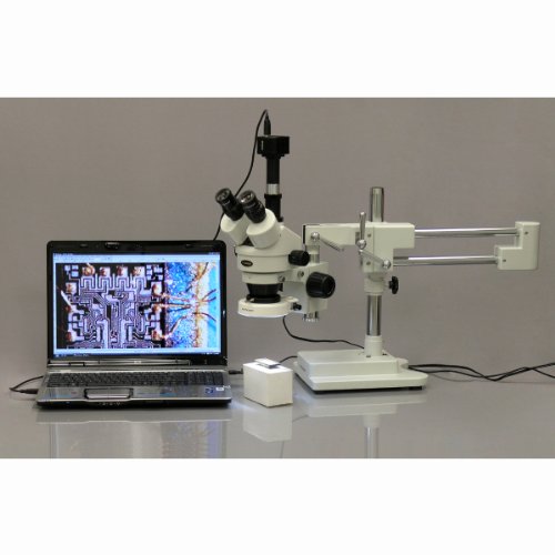 AmScope SM-4T-80S-M Trinokulares Stereomikroskop mit 80-LED-Licht und 1.3 MP USB-Digitalkamera, 7X-45X, Weiß