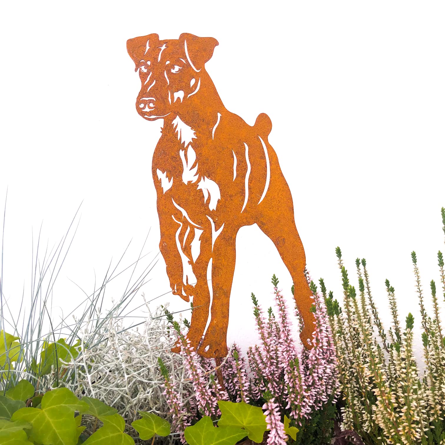 Terma Stahldesign Edelrost Hund Verschiedene Rassen, Handmade Germany, tolle gartendeko aus Rost-Metall, deko rostoptik, Rostfiguren Tiere, rostfiguren Garten, Rostdeko (Jagdterrier)