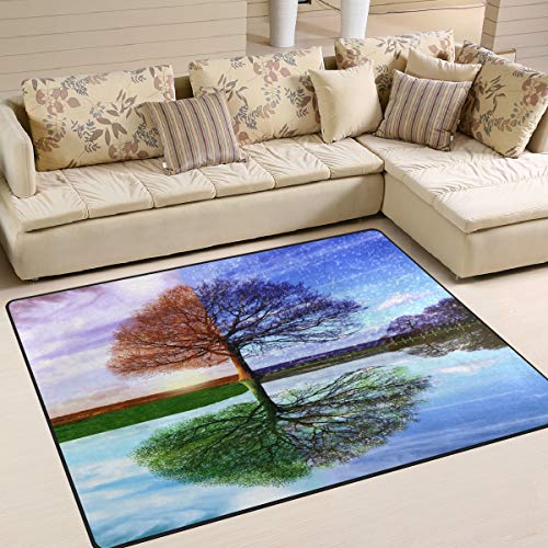 Use7 Teppich mit Baum des Lebens für Vier Jahreszeiten, Landschaft, Natur, Textil, Mehrfarbig, 160cm x 122cm(5.3 x 4 feet)