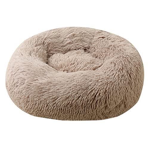 TUPMITUPO Hunde Bett Katzenbett Hundebett Flauschig Katzenhütte Hundehütte Große, Mittlere Und Kleine Hunde Warmer Plüsch Rund Haustierhütte Hundematte Katzenbett Hundebett Katzenmatte, Khaki, 90cm