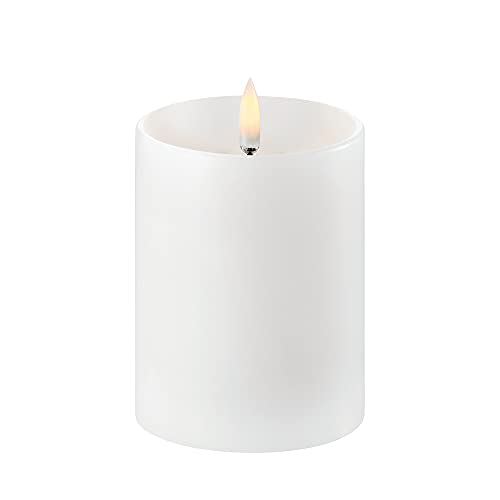 Piffany Copenhagen Uyuni Lighting Pillar LED Kerze tiefer Docht 7,8 x 10 cm Echtwachs Weiss - 6 Stunden Timerfunktion - Keine Brandgefahr, Keine Rußbildung und kein Geruch