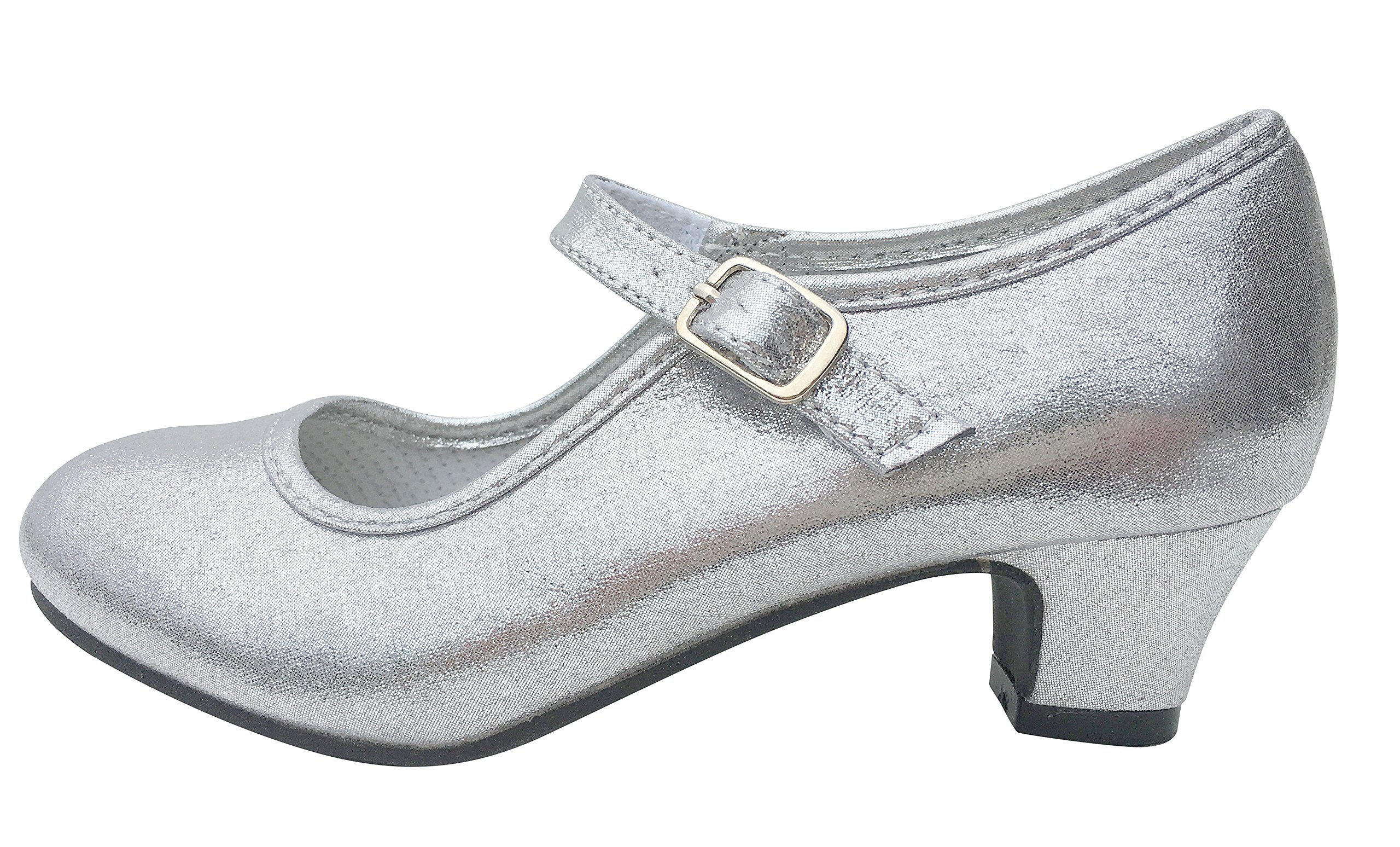 La Senorita Prinzessinnen Schuhe Silber glänzend für Mädchen - Brautjungfer Schuhe beim Hochzeit - Spanische Festliche Flamenco Tanz Schuhe für Kinder – ELSA Eisprinzessin